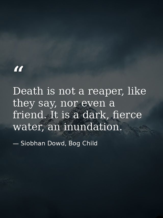 Death is not a reaper, like they say, nor even a friend. It is a dark, fierce water, an inundation. — Siobhan Dowd, Bog Child