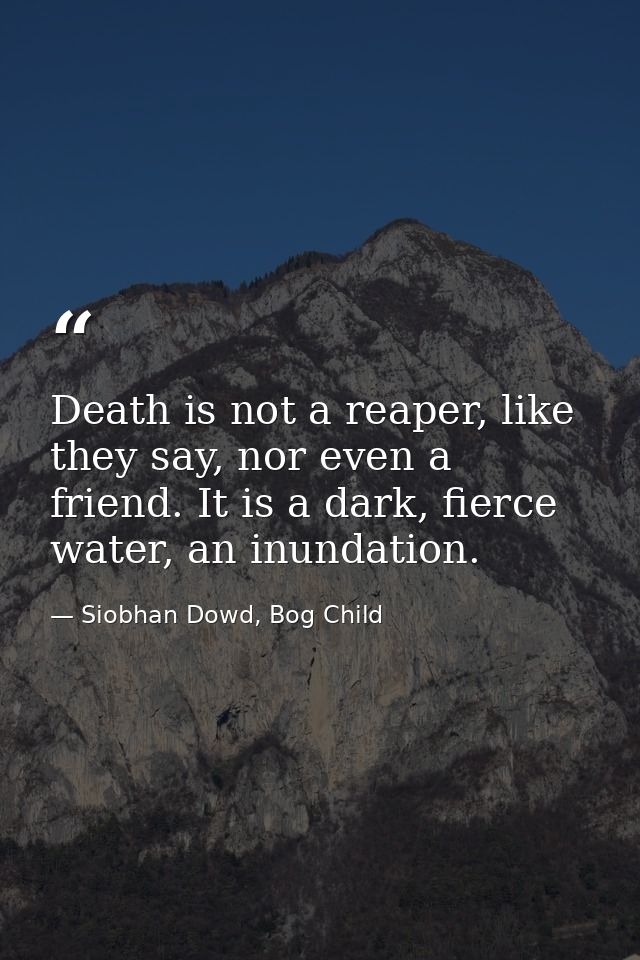 Death is not a reaper, like they say, nor even a friend. It is a dark, fierce water, an inundation. — Siobhan Dowd, Bog Child