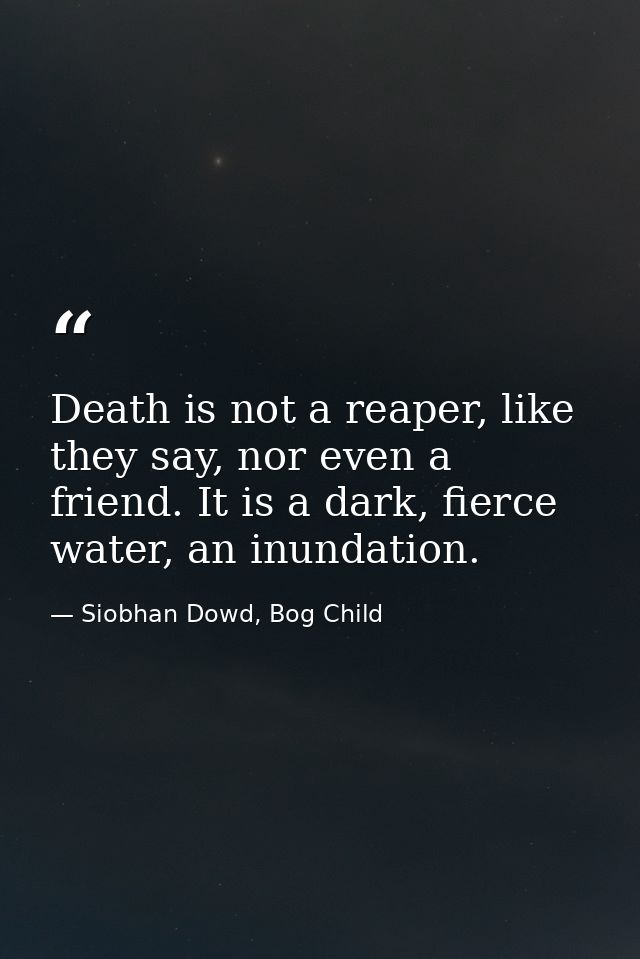 Death is not a reaper, like they say, nor even a friend. It is a dark, fierce water, an inundation. — Siobhan Dowd, Bog Child
