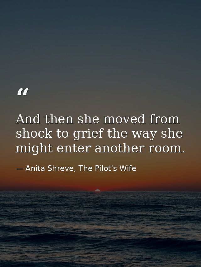 And then she moved from shock to grief the way she might enter another room. — Anita Shreve, The Pilot's Wife