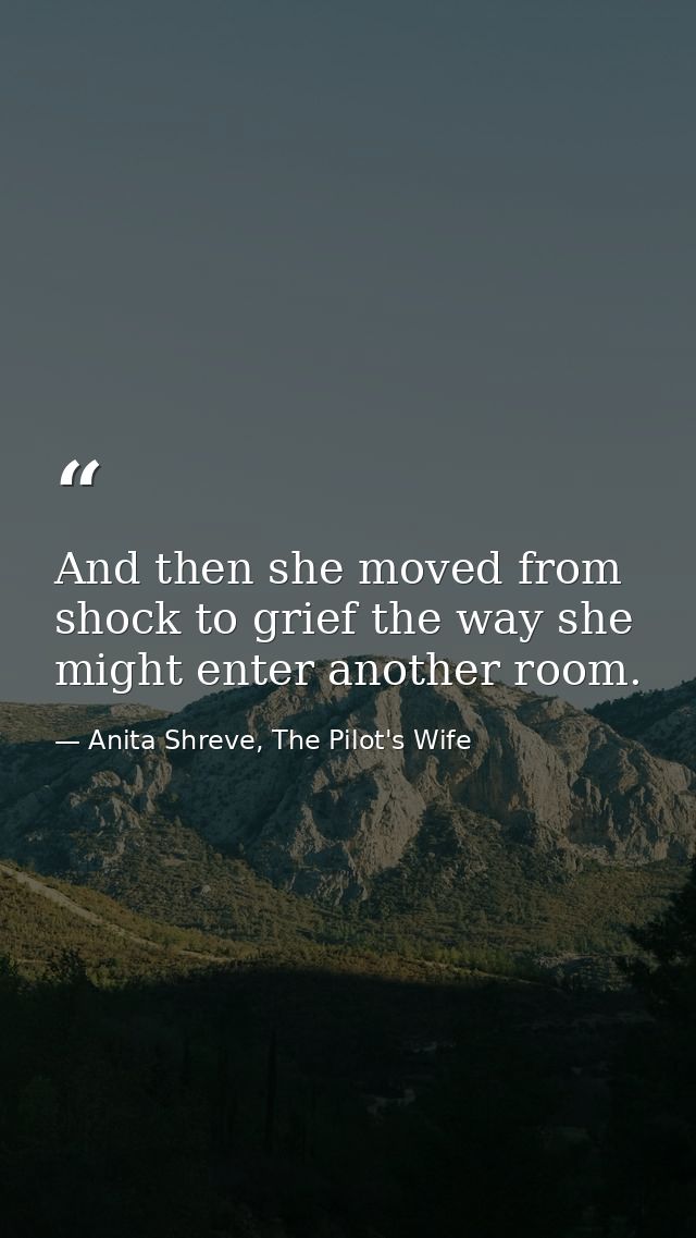 And then she moved from shock to grief the way she might enter another room. — Anita Shreve, The Pilot's Wife