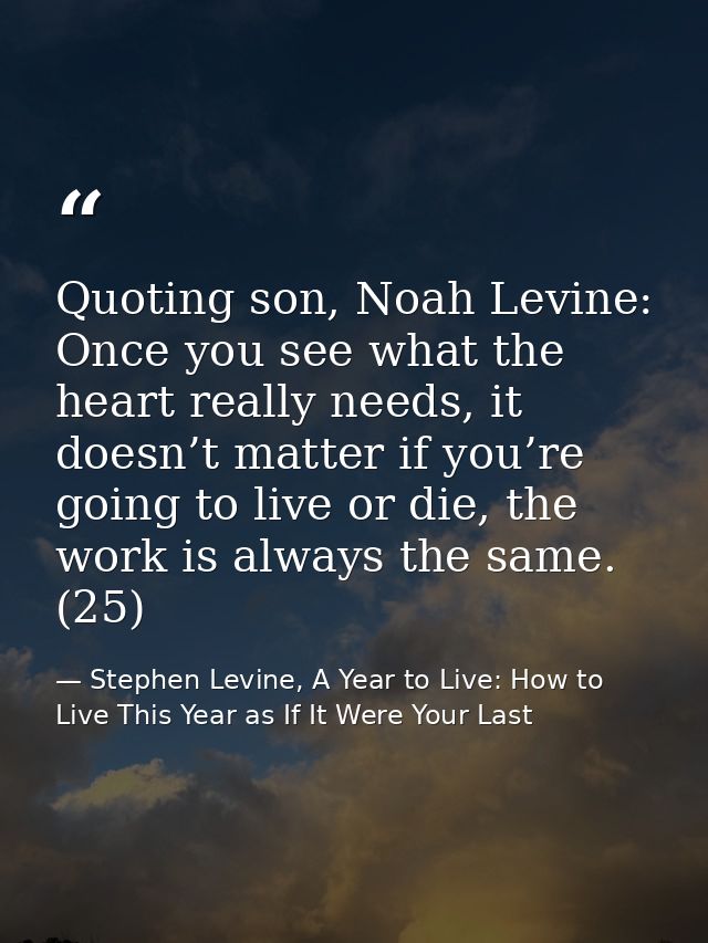 Quoting son, Noah Levine: Once you see what the heart really needs, it doesn’t matter if you’re going to live or die, th — Stephen Levine, A Year to Live: How to Live This Year as If It Were Your Last