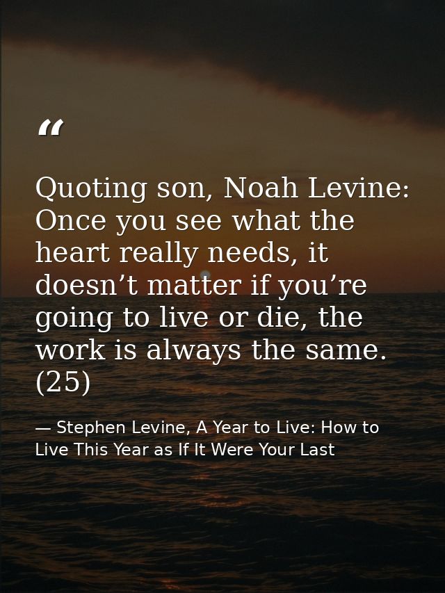 Quoting son, Noah Levine: Once you see what the heart really needs, it doesn’t matter if you’re going to live or die, th — Stephen Levine, A Year to Live: How to Live This Year as If It Were Your Last