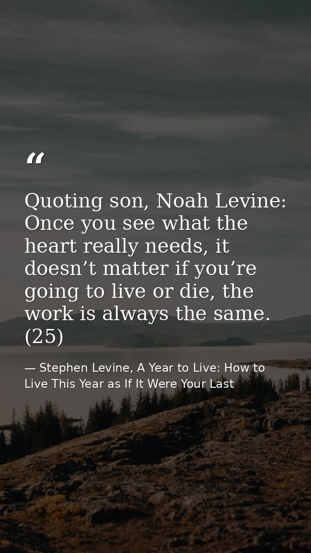 Quoting son, Noah Levine: Once you see what the heart really needs, it doesn’t matter if you’re going to live or die, th — Stephen Levine, A Year to Live: How to Live This Year as If It Were Your Last