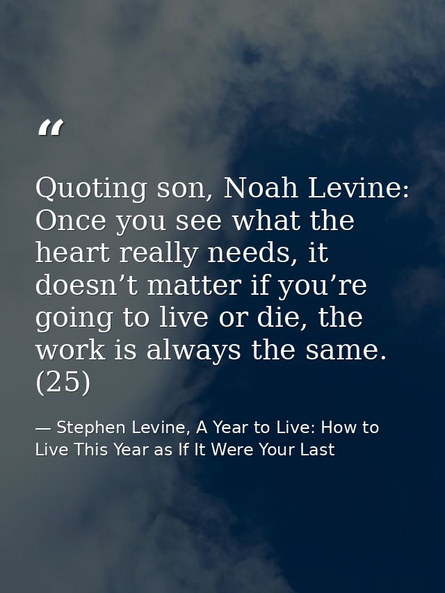 Quoting son, Noah Levine: Once you see what the heart really needs, it doesn’t matter if you’re going to live or die, th — Stephen Levine, A Year to Live: How to Live This Year as If It Were Your Last