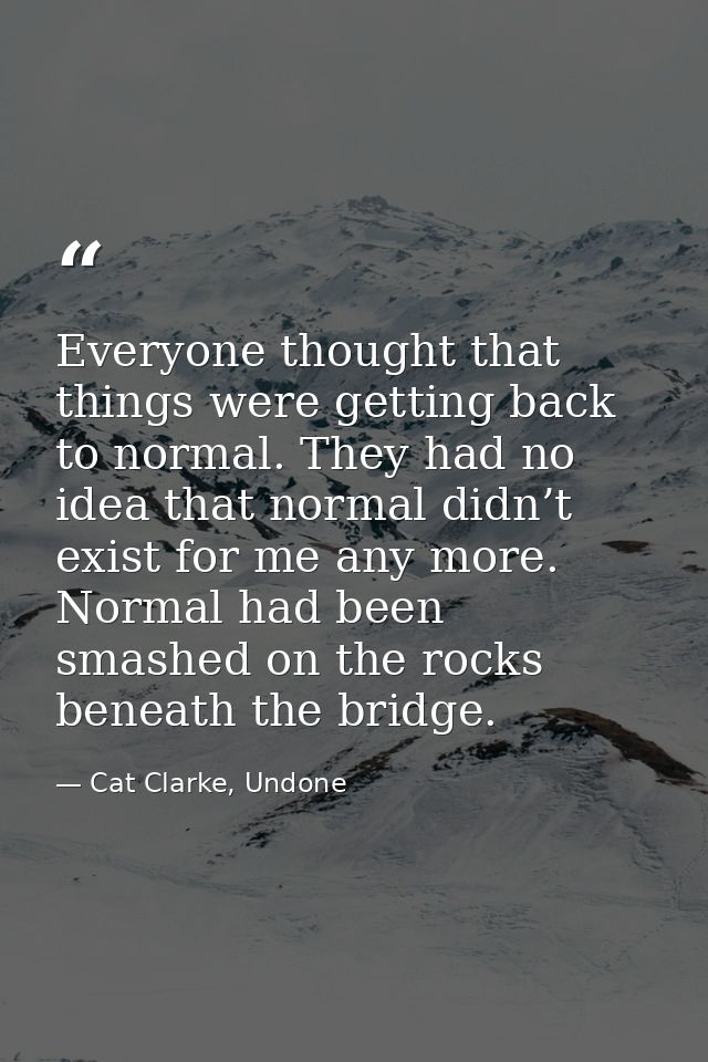 Everyone thought that things were getting back to normal. They had no idea that normal didn’t exist for me any more. Nor — Cat Clarke, Undone