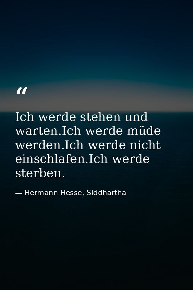 Ich werde stehen und warten.Ich werde müde werden.Ich werde nicht einschlafen.Ich werde sterben. — Hermann Hesse, Siddhartha