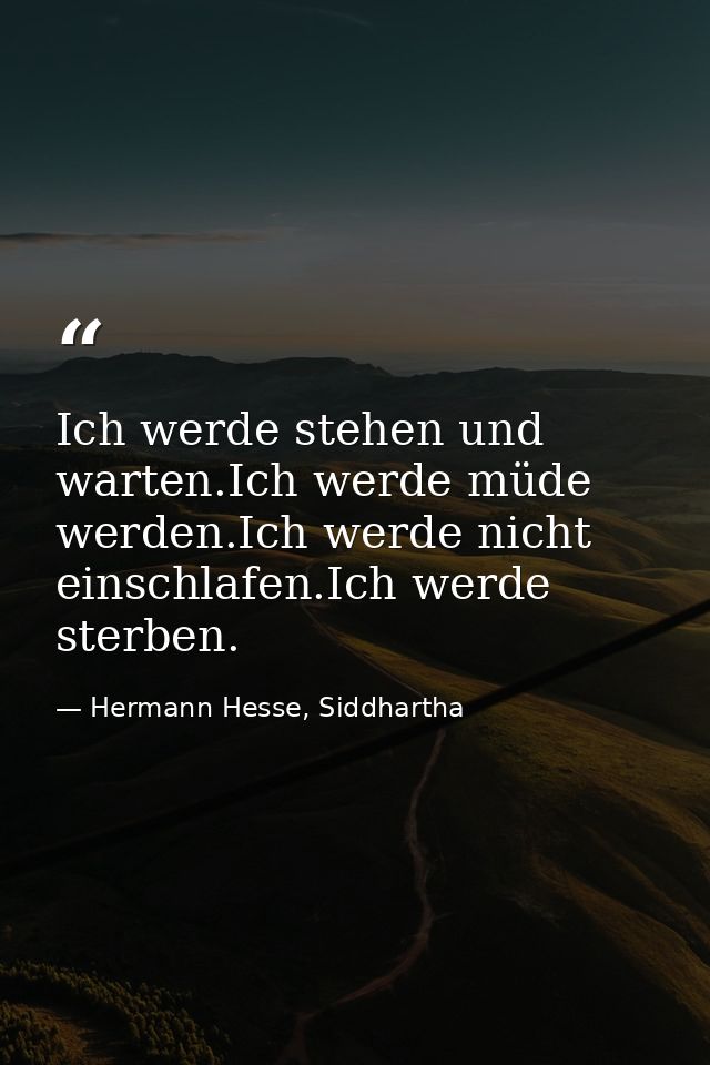 Ich werde stehen und warten.Ich werde müde werden.Ich werde nicht einschlafen.Ich werde sterben. — Hermann Hesse, Siddhartha