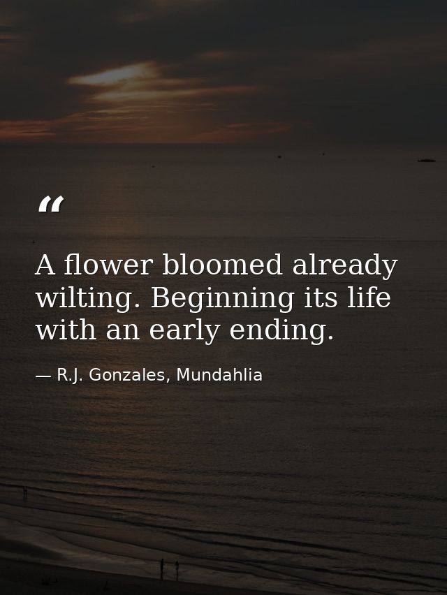 A flower bloomed already wilting. Beginning its life with an early ending. — R.J. Gonzales, Mundahlia