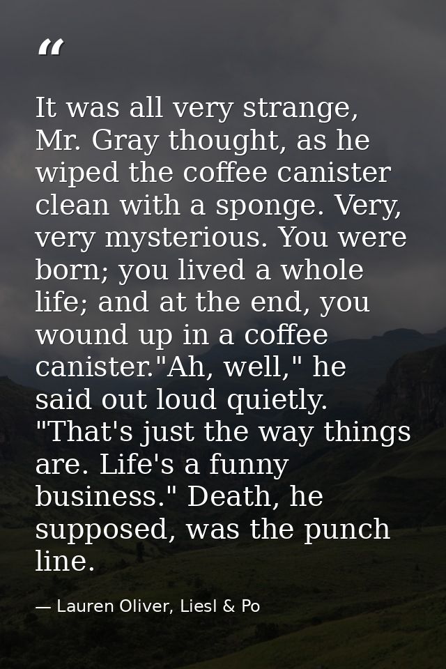 It was all very strange, Mr. Gray thought, as he wiped the coffee canister clean with a sponge. Very, very mysterious. Y — Lauren Oliver, Liesl & Po