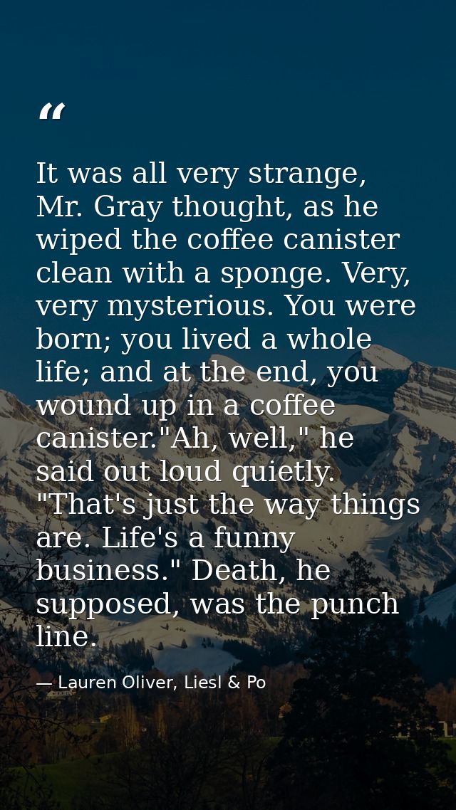 It was all very strange, Mr. Gray thought, as he wiped the coffee canister clean with a sponge. Very, very mysterious. Y — Lauren Oliver, Liesl & Po