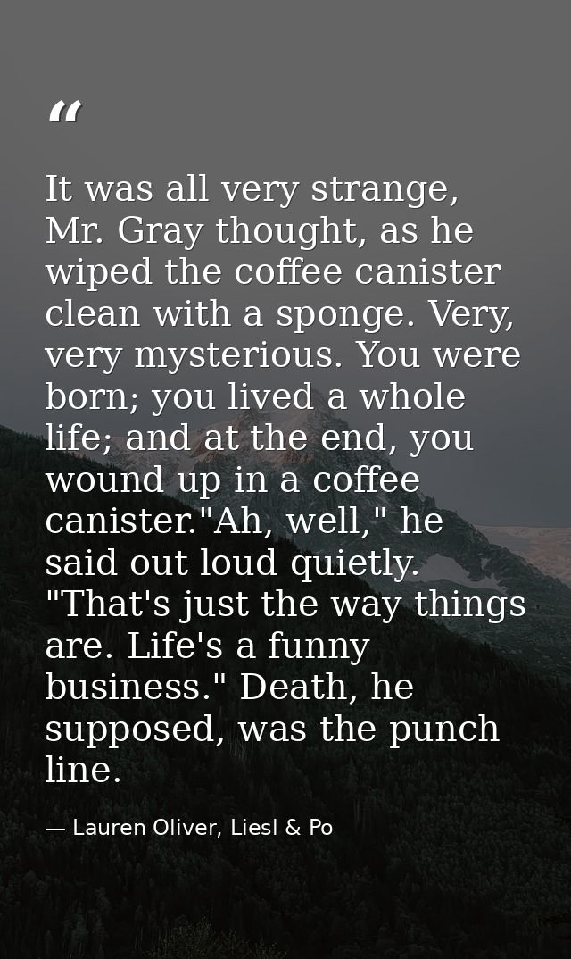 It was all very strange, Mr. Gray thought, as he wiped the coffee canister clean with a sponge. Very, very mysterious. Y — Lauren Oliver, Liesl & Po