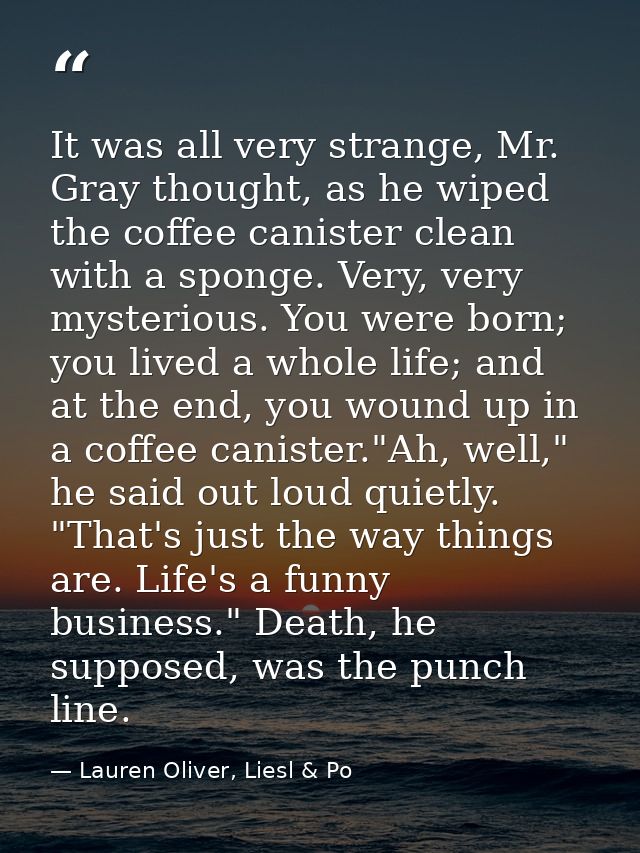 It was all very strange, Mr. Gray thought, as he wiped the coffee canister clean with a sponge. Very, very mysterious. Y — Lauren Oliver, Liesl & Po