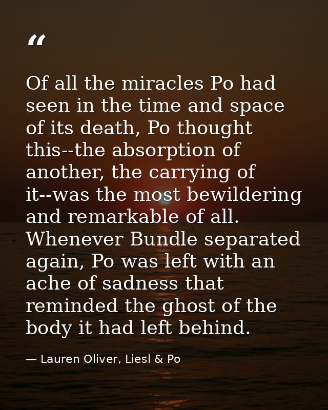 Of all the miracles Po had seen in the time and space of its death, Po thought this--the absorption of another, the carr — Lauren Oliver, Liesl & Po