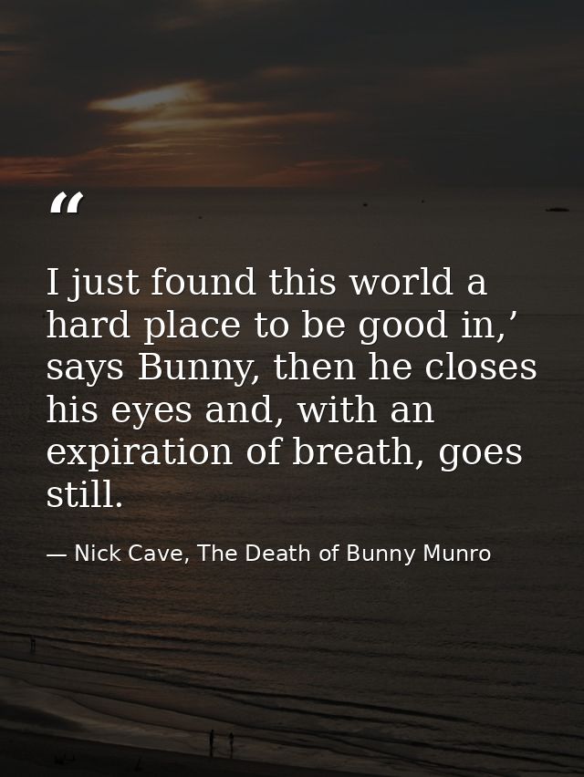 I just found this world a hard place to be good in,’ says Bunny, then he closes his eyes and, with an expiration of brea — Nick Cave, The Death of Bunny Munro