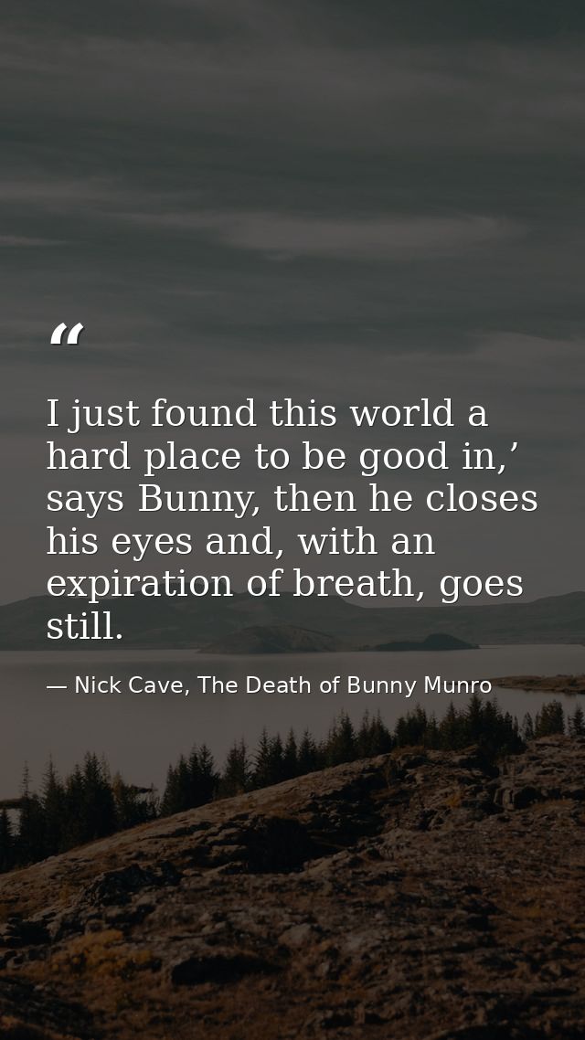 I just found this world a hard place to be good in,’ says Bunny, then he closes his eyes and, with an expiration of brea — Nick Cave, The Death of Bunny Munro