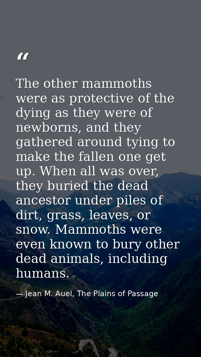 The other mammoths were as protective of the dying as they were of newborns, and they gathered around tying to make the  — Jean M. Auel, The Plains of Passage