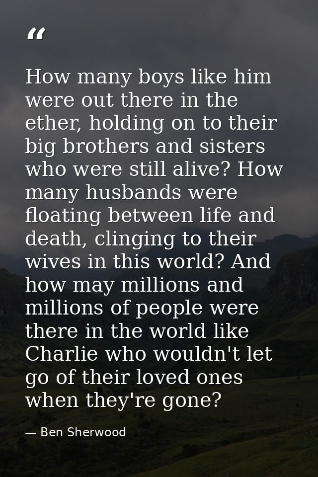 How many boys like him were out there in the ether, holding on to their big brothers and sisters who were still alive? H — Ben Sherwood