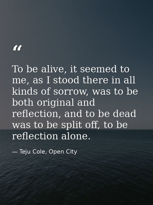 To be alive, it seemed to me, as I stood there in all kinds of sorrow, was to be both original and reflection, and to be — Teju Cole, Open City