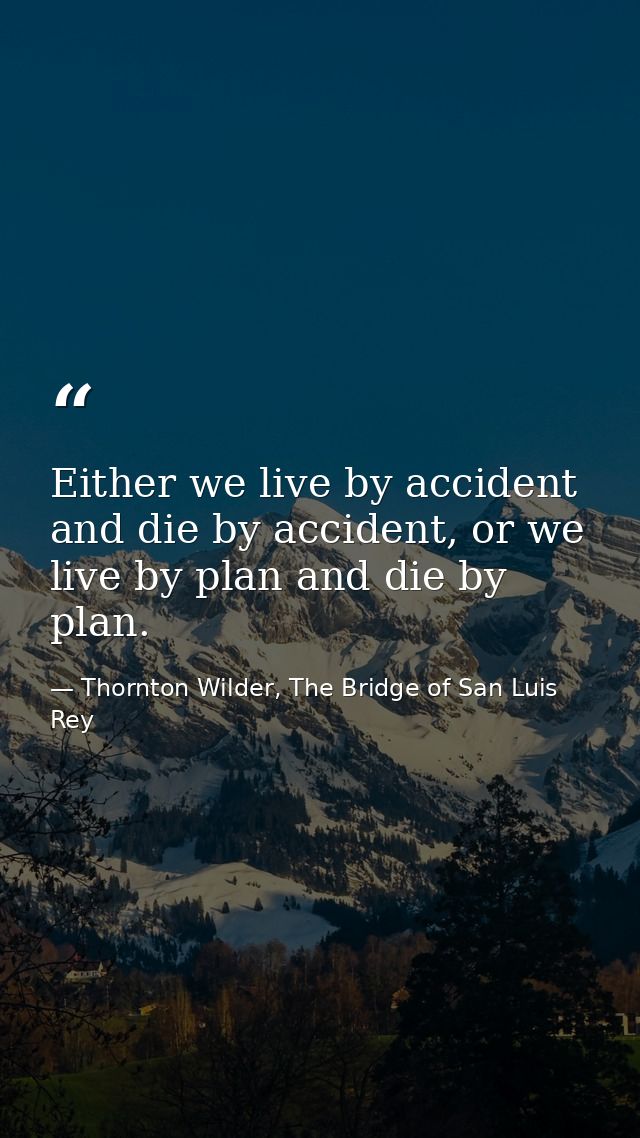 Either we live by accident and die by accident, or we live by plan and die by plan. — Thornton Wilder, The Bridge of San Luis Rey