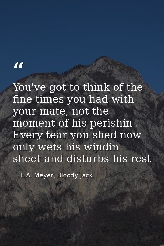 You've got to think of the fine times you had with your mate, not the moment of his perishin'. Every tear you shed now o — L.A. Meyer, Bloody Jack