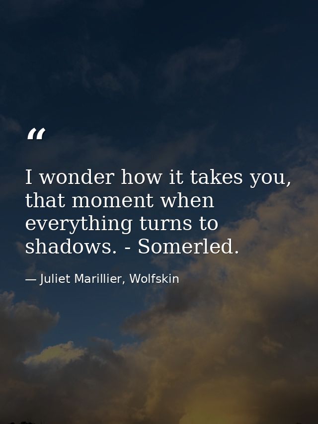 I wonder how it takes you, that moment when everything turns to shadows. - Somerled. — Juliet Marillier, Wolfskin