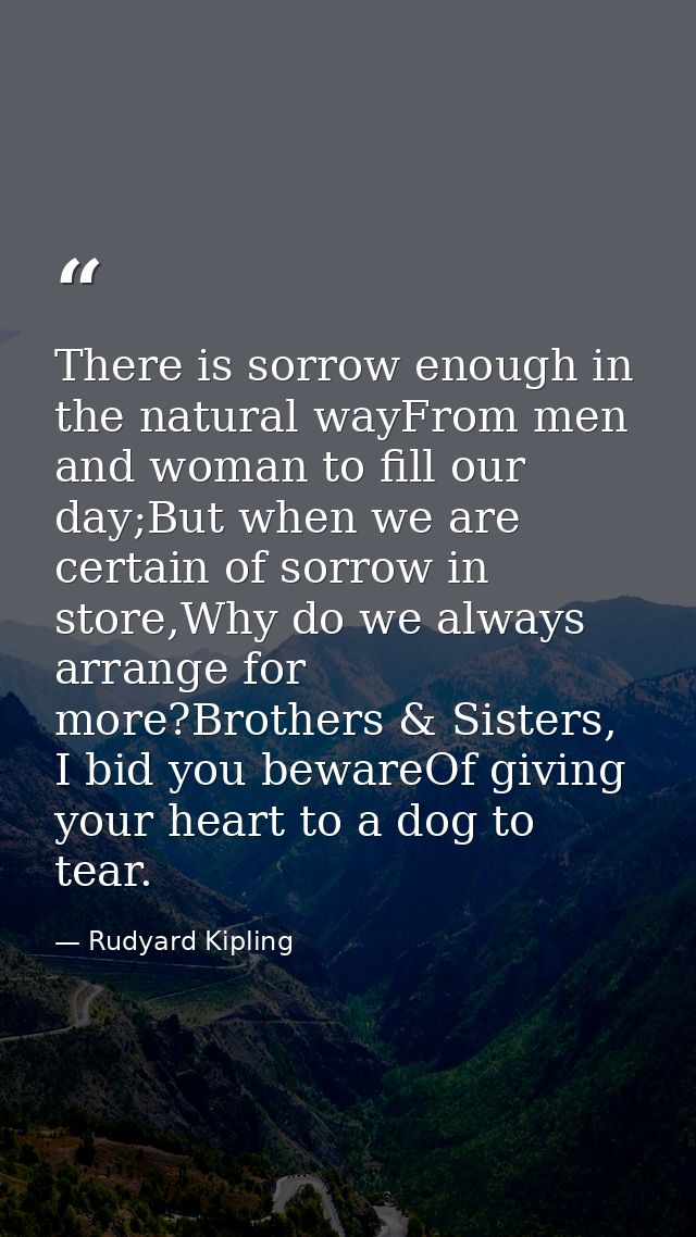 There is sorrow enough in the natural wayFrom men and woman to fill our day;But when we are certain of sorrow in store,W — Rudyard Kipling