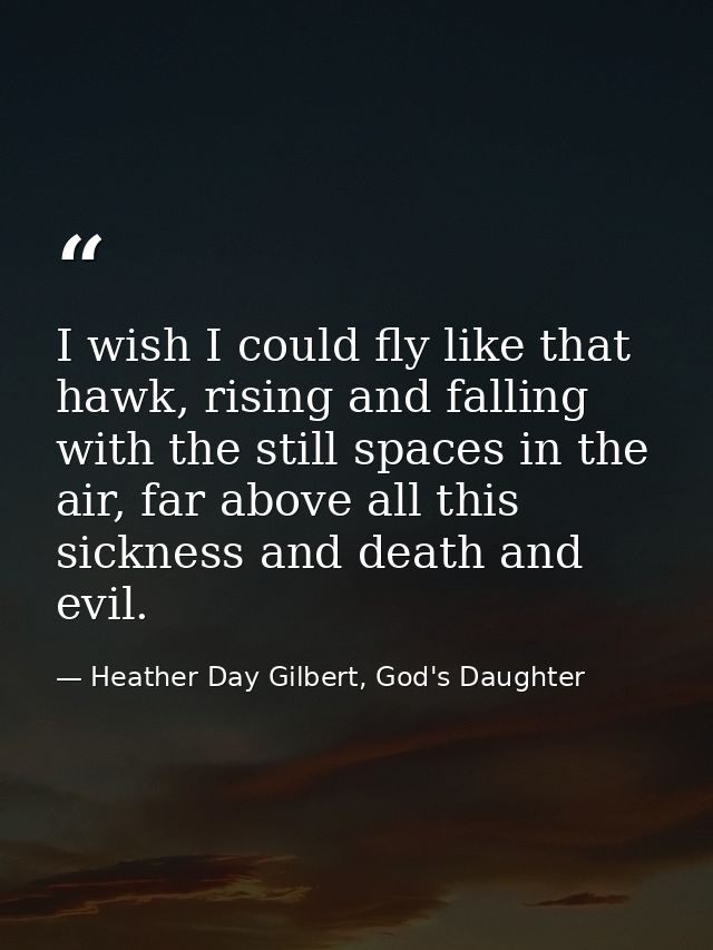 I wish I could fly like that hawk, rising and falling with the still spaces in the air, far above all this sickness and  — Heather Day Gilbert, God's Daughter