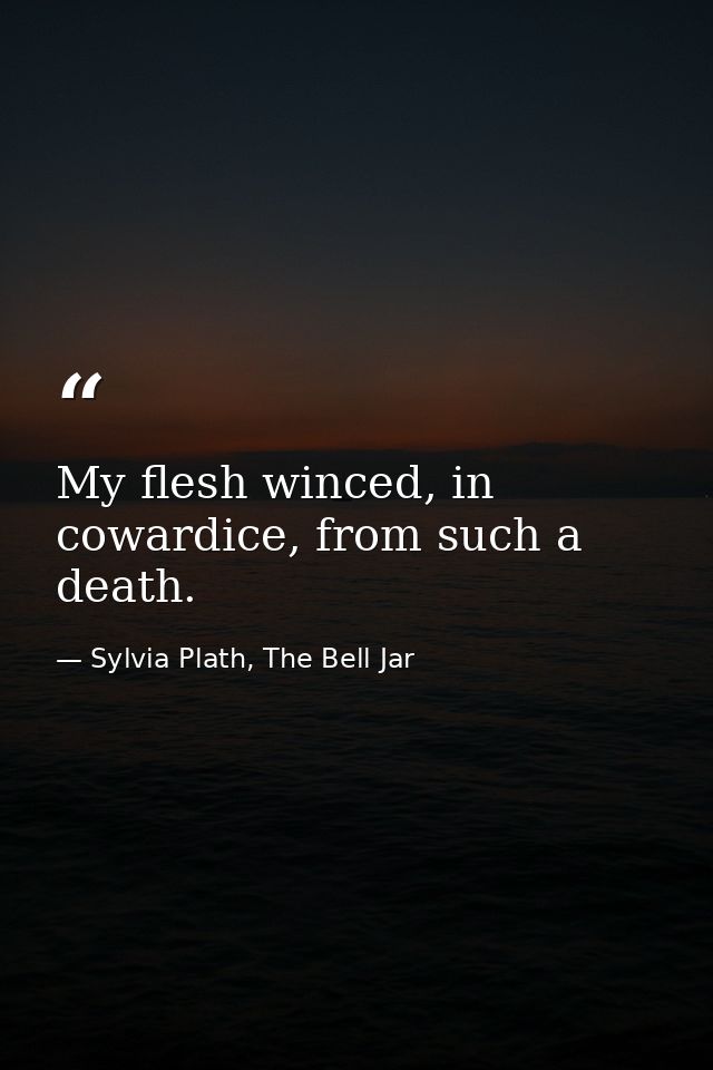 My flesh winced, in cowardice, from such a death. — Sylvia Plath, The Bell Jar