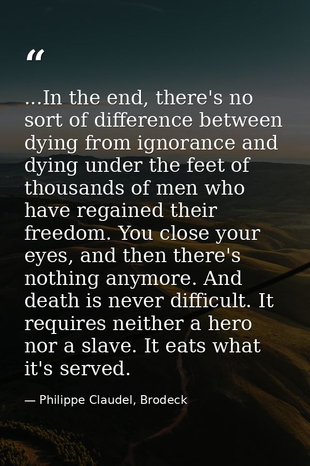 ...In the end, there's no sort of difference between dying from ignorance and dying under the feet of thousands of men w — Philippe Claudel, Brodeck