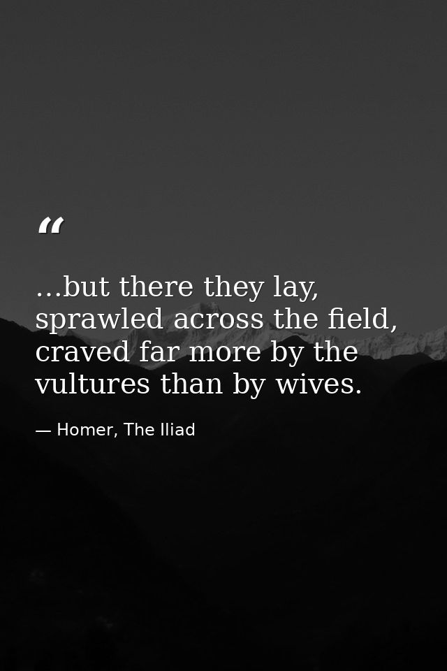 …but there they lay, sprawled across the field, craved far more by the vultures than by wives. — Homer, The Iliad