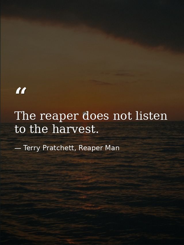 The reaper does not listen to the harvest. — Terry Pratchett, Reaper Man