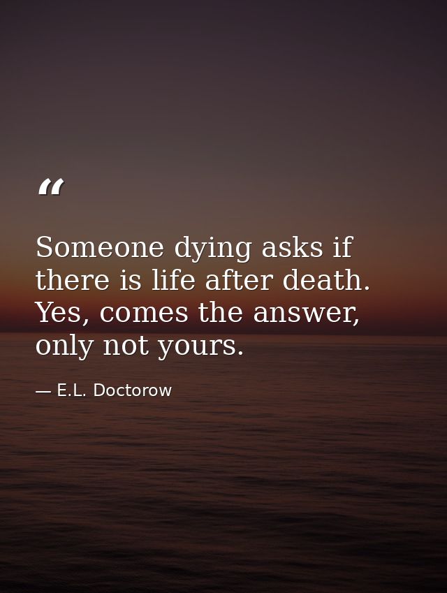 Someone dying asks if there is life after death. Yes, comes the answer, only not yours. — E.L. Doctorow