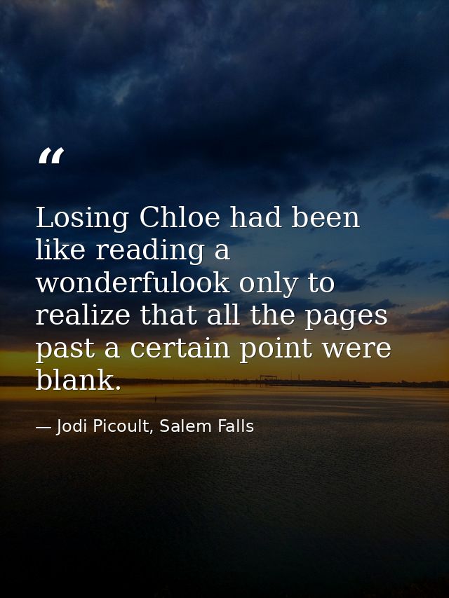 Losing Chloe had been like reading a wonderfulook only to realize that all the pages past a certain point were blank. — Jodi Picoult, Salem Falls