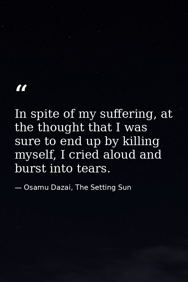In spite of my suffering, at the thought that I was sure to end up by killing myself, I cried aloud and burst into tears — Osamu Dazai, The Setting Sun