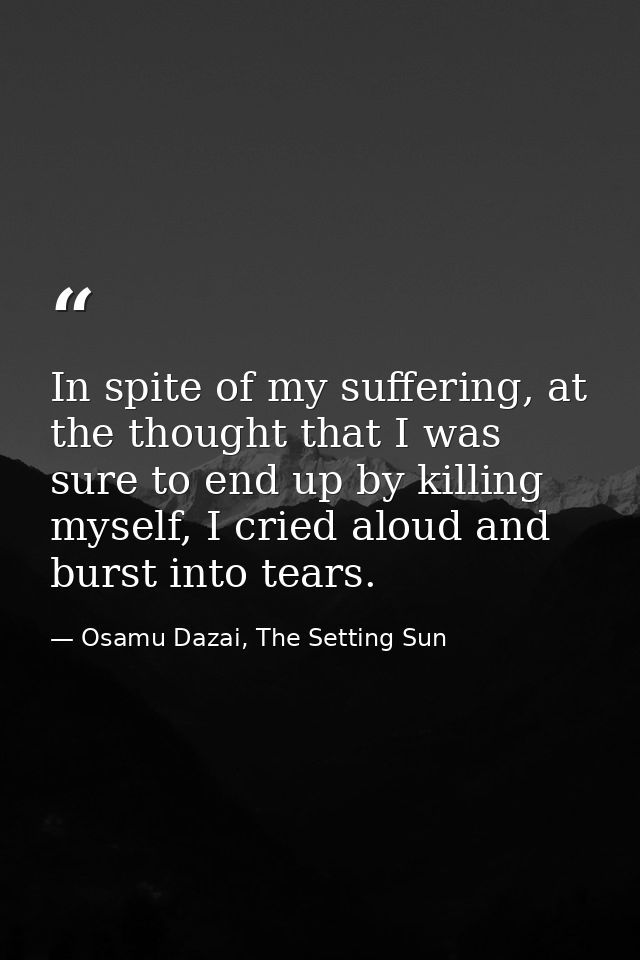 In spite of my suffering, at the thought that I was sure to end up by killing myself, I cried aloud and burst into tears — Osamu Dazai, The Setting Sun