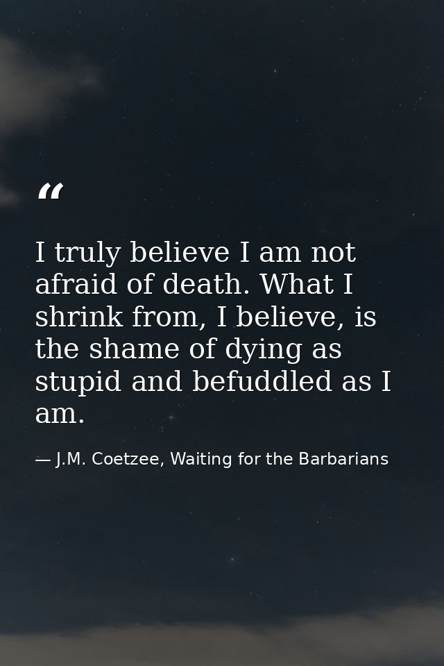 I truly believe I am not afraid of death. What I shrink from, I believe, is the shame of dying as stupid and befuddled a — J.M. Coetzee, Waiting for the Barbarians