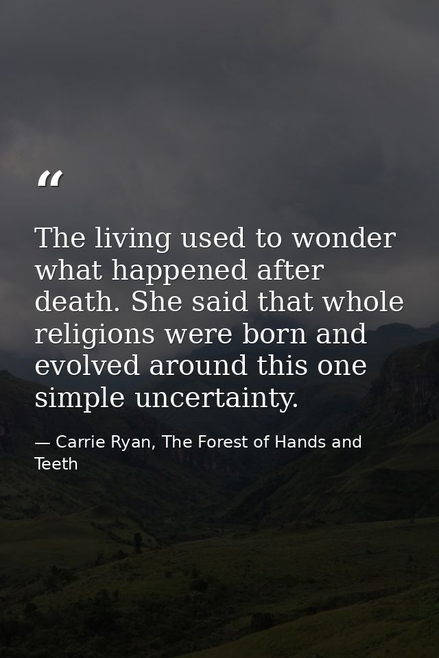 The living used to wonder what happened after death. She said that whole religions were born and evolved around this one — Carrie Ryan, The Forest of Hands and Teeth