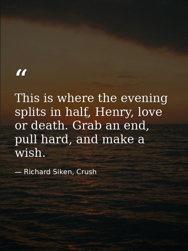 This is where the evening splits in half, Henry, love or death. Grab an end, pull hard, and make a wish. — Richard Siken, Crush