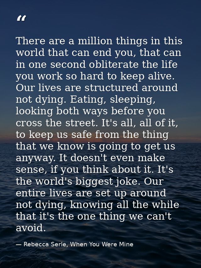 There are a million things in this world that can end you, that can in one second obliterate the life you work so hard t — Rebecca Serle, When You Were Mine