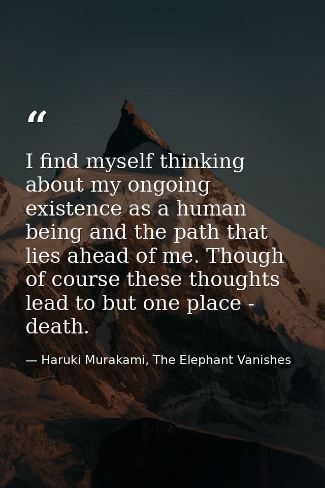 I find myself thinking about my ongoing existence as a human being and the path that lies ahead of me. Though of course  — Haruki Murakami, The Elephant Vanishes