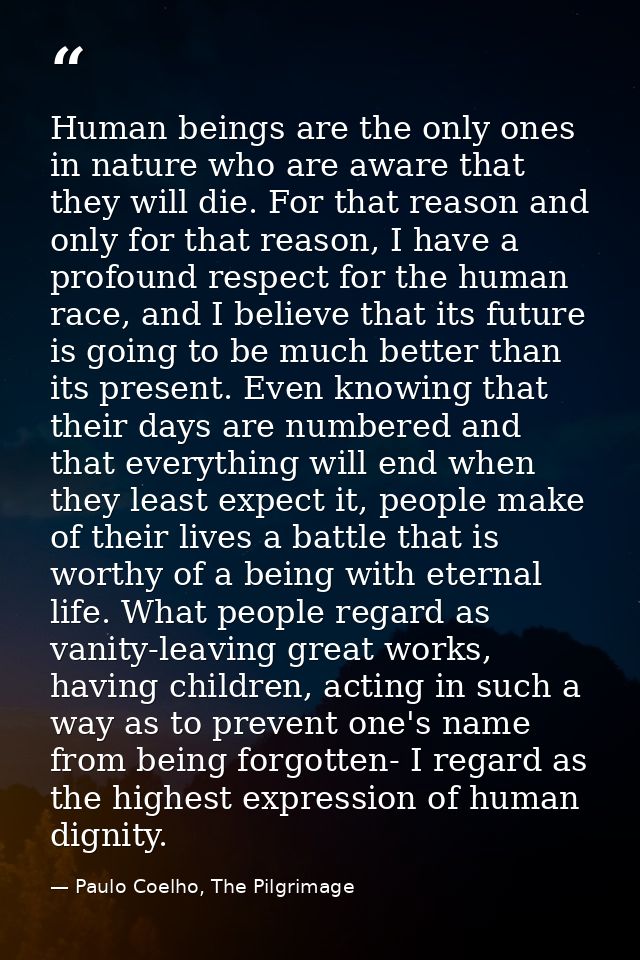 Human beings are the only ones in nature who are aware that they will die. For that reason and only for that reason, I h — Paulo Coelho, The Pilgrimage
