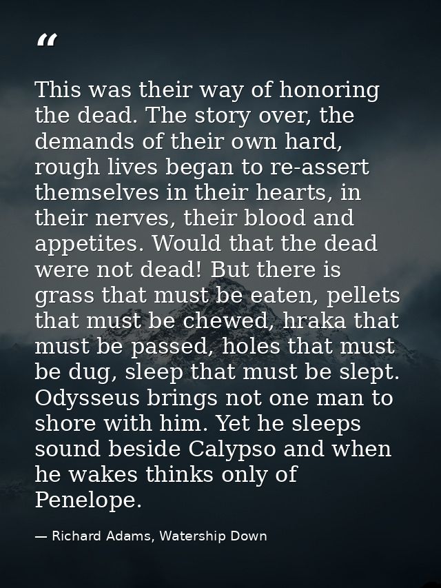 This was their way of honoring the dead. The story over, the demands of their own hard, rough lives began to re-assert t — Richard Adams, Watership Down