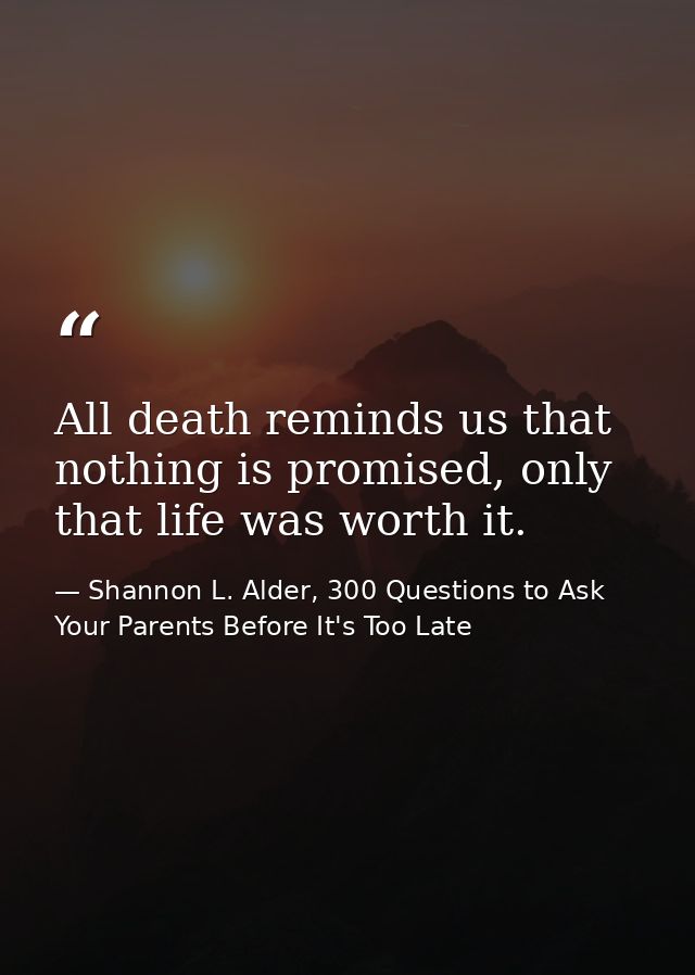 All death reminds us that nothing is promised, only that life was worth it. — Shannon L. Alder, 300 Questions to Ask Your Parents Before It's Too Late