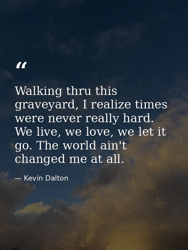 Walking thru this graveyard, I realize times were never really hard. We live, we love, we let it go. The world ain't cha — Kevin Dalton