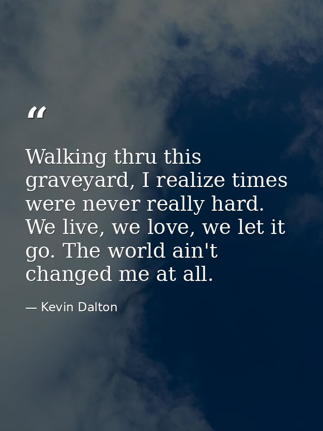 Walking thru this graveyard, I realize times were never really hard. We live, we love, we let it go. The world ain't cha — Kevin Dalton