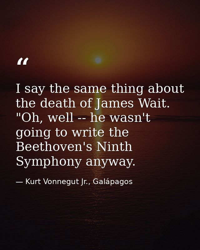 I say the same thing about the death of James Wait. "Oh, well -- he wasn't going to write the Beethoven's Ninth Symphony — Kurt Vonnegut Jr., Galápagos