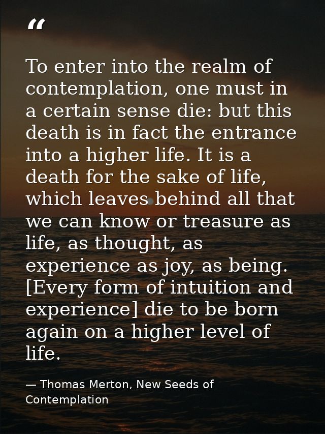 To enter into the realm of contemplation, one must in a certain sense die: but this death is in fact the entrance into a — Thomas Merton, New Seeds of Contemplation