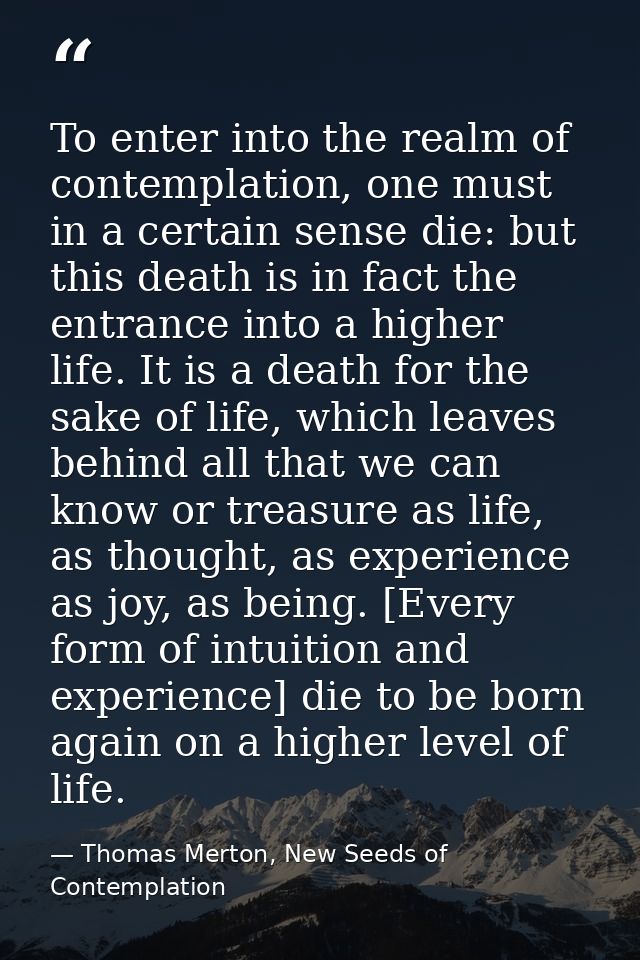 To enter into the realm of contemplation, one must in a certain sense die: but this death is in fact the entrance into a — Thomas Merton, New Seeds of Contemplation