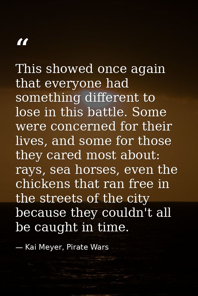 This showed once again that everyone had something different to lose in this battle. Some were concerned for their lives — Kai Meyer, Pirate Wars